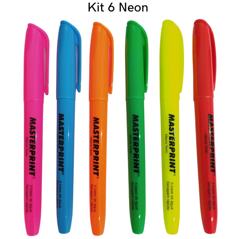 Kit 12 Marca Texto (6 Neon + 6 Pastel) - Masterprint